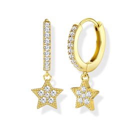MILACOLATO Dangle Gold Hoop Earrings for Women 18K Gold Silver Dangly Drop Small Hoop Hypoallergenic Huggie Tiny Star Moon EviL Eye Sleeper Cute Earrings Earings for Women Ladies