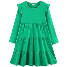 Bumeex Kids Tween Girl's Fall Dress St. Patrick's Day Outfits Christmas Green Long Sleeve Cotton Casual Spring Swing Twirly Dresses Clothes Outfits Clothing 12-13 Years