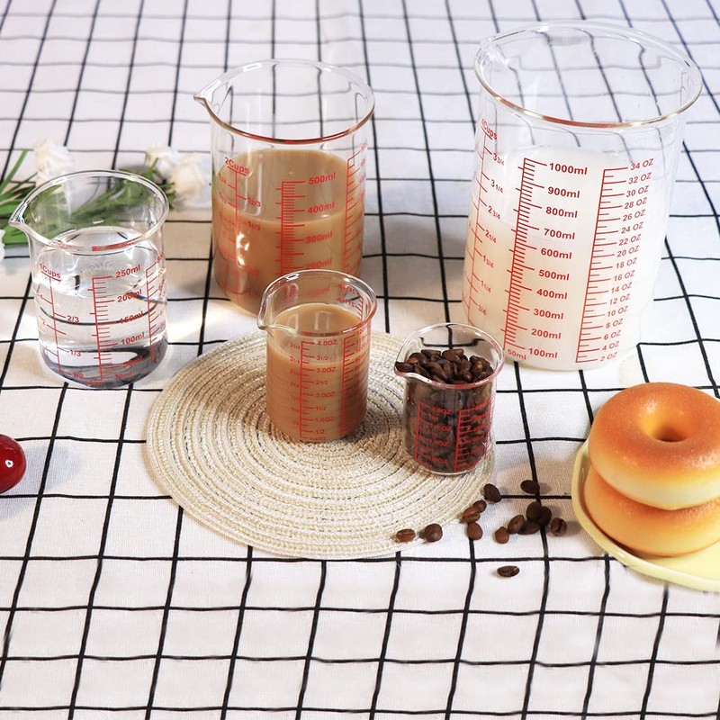 High Borosilicate Glass Measuring Cup Set-V-Shaped Spout，Includes 250ml(8OZ), 500ml(16OZ), and