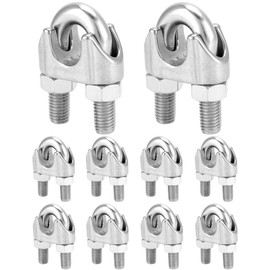 QWORK 5/8" Wire Rope Clamp Clip M16, 10 Pack Large U Bolt Saddle Guy Fastener, 304 Stainless Steel Fastener Cable Clamps, Connect 2 Layers of Wire to Form a Loop