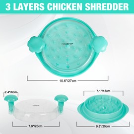 HAUSHOF Chicken Shredder Tool Twist, Large 3 Layer Meat Shredder Grinder Machine, Visible Chicken Breast Shredder, Strong Anti-Slip, BPA Free, Dishwasher Safe, for Steak Pork Chicken