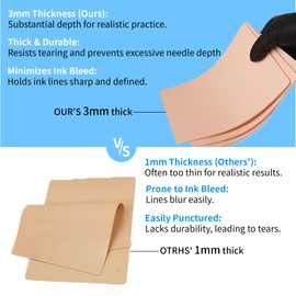 POSEIDON 3MM Tattoo Practice Kit - 12Pcs 5.9"x7.8" Fake Skin & 40Pcs A4 Transfer Paper (8.3"x11.7") | Realistic Silicone Training Sheets & Stencil Supplies for Beginners/Artists