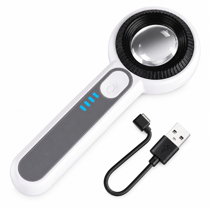 USB Rechargeable 60x HD Magnifier with LED & Purple Light