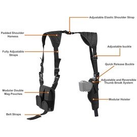 Twod Concealed Carry Shoulder Holster Nylon Cross Harness Vertical Shoulder Holster Adjustable for Most Handguns or Pistol (Black)