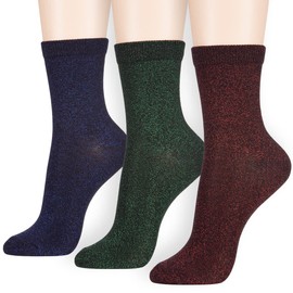 Dani's Choice Daily Fab Women's Glittery Metallic Micro Crew Quarter Socks - Perfect for Everyday Wear (Onesize, Midnight 3 Pairs)