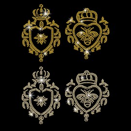 PLIGREAT Crown Bee Iron on Hotfix Transfer Glitter Yellow Rhinestone Transfers Patches for Clothing Jacket Bags Women Men T Shirt DIY Embellishment Iron on Crystal Rhinestone Decals