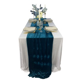 BTF HOME Velvet Table Runner, 10ft Luxurious Wedding Reception Decorations Soft Velvet Fabric Table Linen Overlay for Party (20 x 120 inch, Teal Blue)