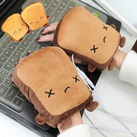 USB Hand Warmers Cute USB Heating Gloves Half Wearable Fingerless 5V USB Powered Heated Hand Warmer Gloves with Gift Box for Women and Children Winter Fashion (Brown)