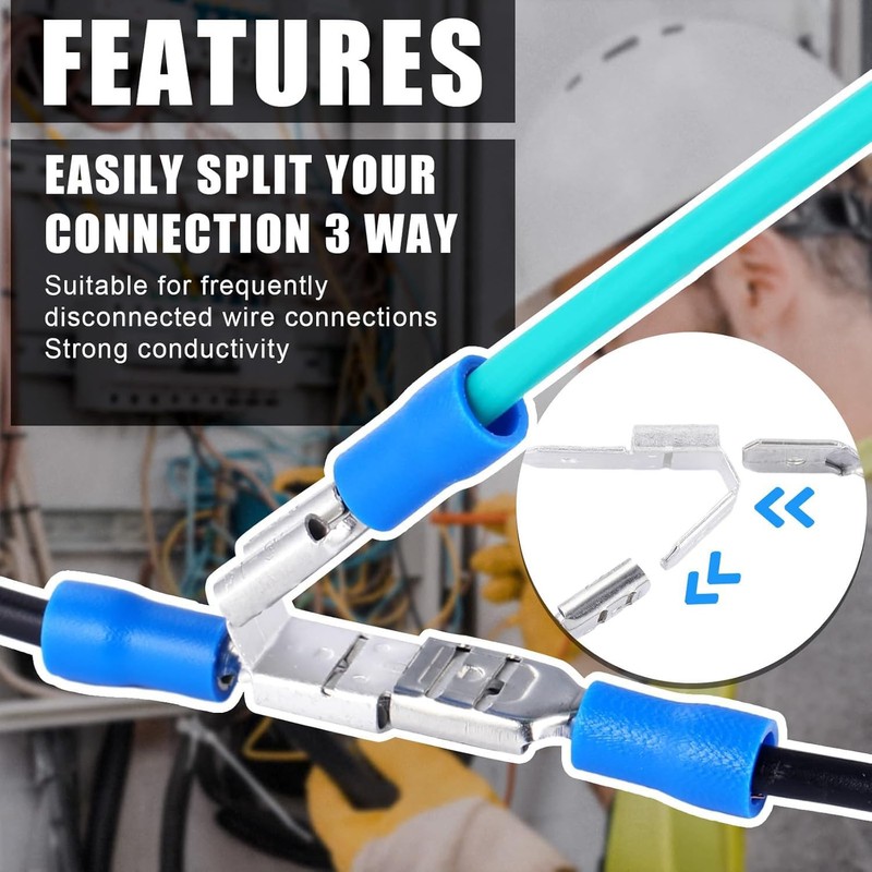 Double Piggyback Spade Connectors, 50Pcs Electrical Double Male Female Adapter,
