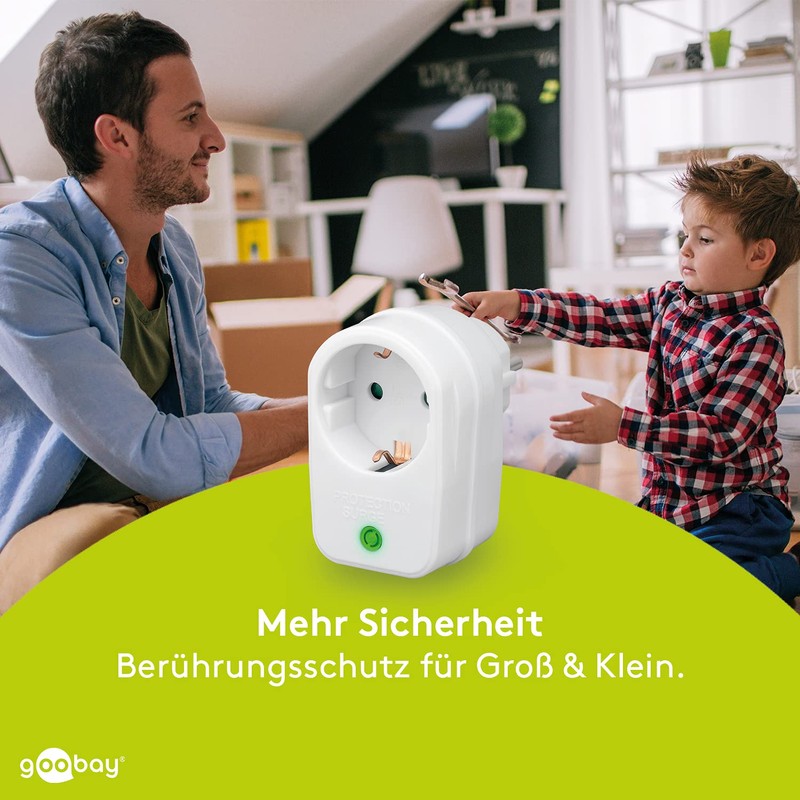 Goobay 51270 Netz-und Überspannungsschutz, Steckdosenadapter, Schutzkontaktsteckdose, weiß, 230 V, max.
