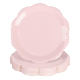 Houuqe 30pcs Pink Party Plates Scalloped Paper Plates 9 Inch Disposable Cake Plate for Wedding Baby Shower Birthday Party Bridal Party Supplies (Pink) | Houuqe
