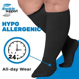 (3 Pairs) Compression Stockings for Women and Men 15-20mmHg - Opaque Graduated Compression Support Stockings for Airplain, Work, Running, Sports, Workout, Nurse, Travel, Flight - Black, X-Large