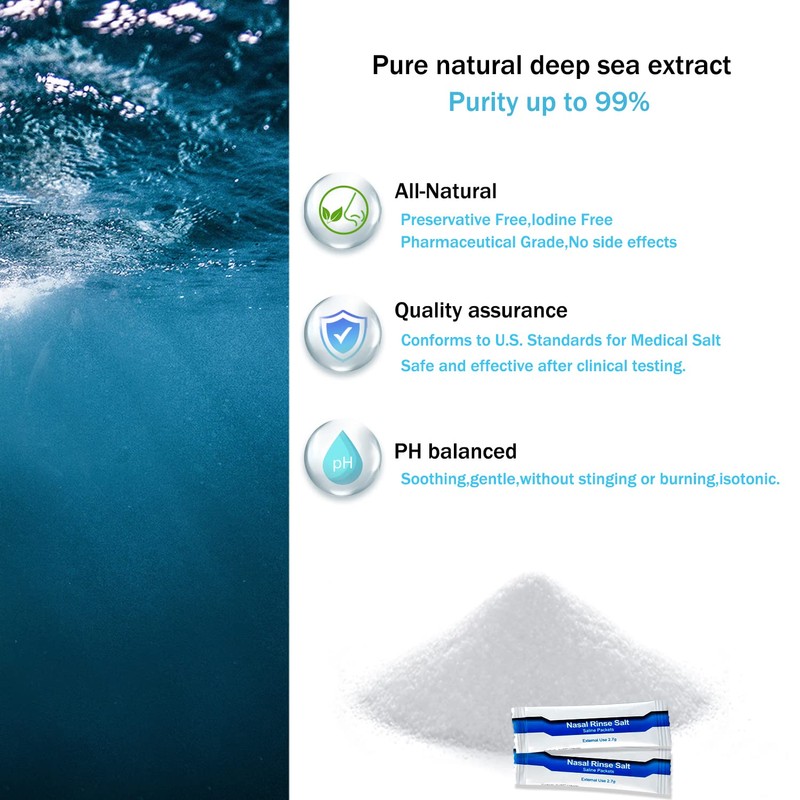 Neti Pot Salt Packets, Individually 100 Saline Packets, Nasal Wash