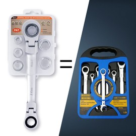 LOSCHEN]180°Flex-Head Ratcheting Combination Wrench Set 7-in-1 Double Box End Ratchet Spanner with 8, 10, 12, 13,14,17,19mm, Metric Wrench, Chrome-Plated CV Steel