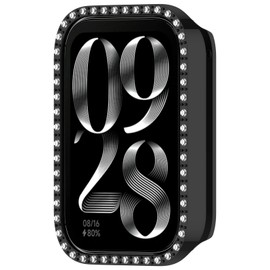 AWADUO Compatible with Xiaomi Smart Band 9 Pro Protective Case Cover Smartwatch Replace PC Protective Case Cover Synthetic Diamond Decoration Watch Accessories(Black)