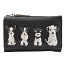 Mala Leather Best Friends Sitting Dogs Tri Fold Purse RFID 3509-65 (Black)