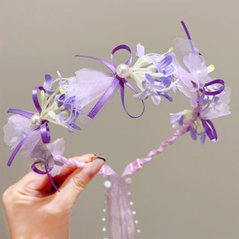 Flower Crown Headband for Women - Adjustable Floral Garland Hair Wreath with Crystal Hair Accessories for Hairbands Headpiece Floral Crown for Women (Purple Flower Beaded, Adjustable)