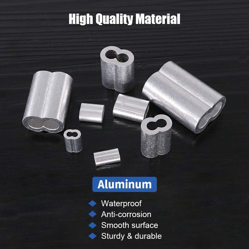 Glarks 315-Pieces 8 Sizes Aluminum Crimping Loop Sleeve Double Barrel