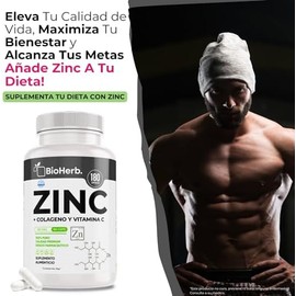 BioHerb Zinc  Colageno y Vitamina C (180 Capsulas 500mg)  [Extremadamente Eficaz] -  Recuperacion y Descanso  Calidad Suprema  Grado Farmaceutico