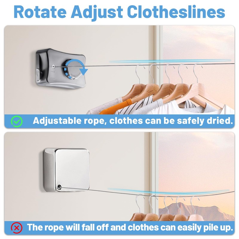 IHKFILAN Retractable Clothesline Indoor, Stainless Steel Retracting Washing Line, Non-Sagging