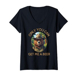 Womens Only You can get me a Beer - Funny Bear Gifts V-Neck T-Shirt
