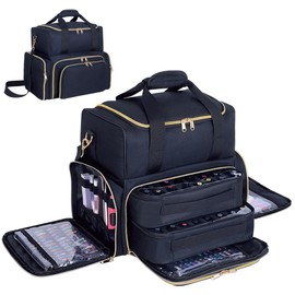 UOZL Nail Polish Organizer Case Holds 80 Bottles(15ml/0.5fl.oz) Portable Travel Storage Box with 2 Detachable Bags, Designed for Women's Nail Tools, Essential Oils and Cosmetics Sets Black