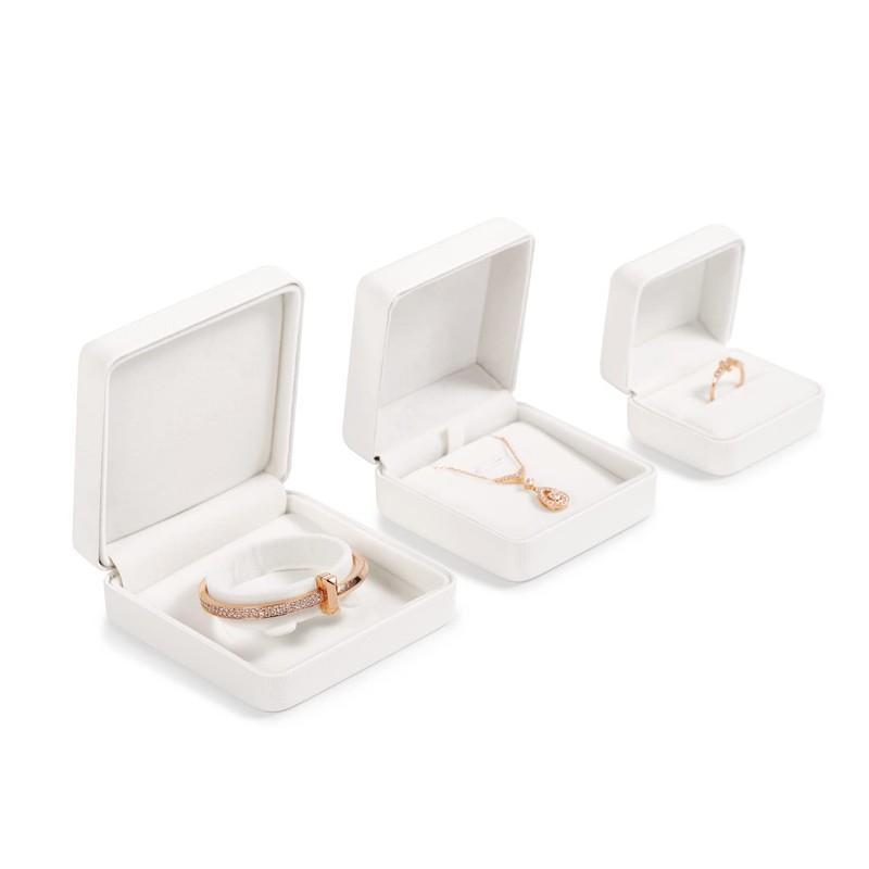 Woodten White Round Corner Ring Box PU Leather Engagement Proposal