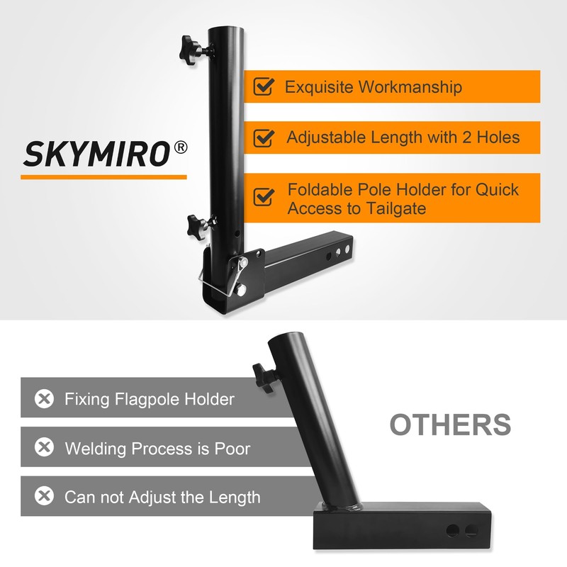 KAIRAY Foldable Hitch Mount Flagpole Holder Universal for Standard 2