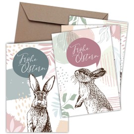 CherryCards Set of 8 Folding Cards and 8 Envelopes, Easter Cards Easter Bunnies, Large Greeting Card Format, Blank Inside Pages for Writing on, Solid Natural Paper [German Language Product]