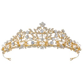 Samky Gold Bride's Tiara Crown Bridal Wedding Headpiece Rhinestone Crystal Hair Accessories for Woman