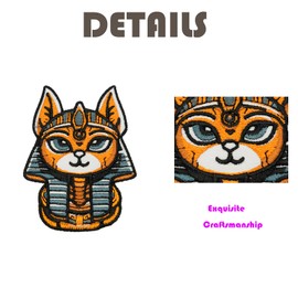 Obokata Embroidered Iron on Patch, Funny Pharaoh Cat Patch, Sew or Iron Repair Applique for Jackets, Hats, Backpacks, Clothes & Jeans
