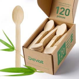 100% Natural Bamboo Disposable Cutlery Set - 120 Spoons 6.7"