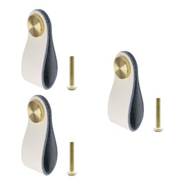 QZKJQDD Set of 3 Leather Furniture Handles 6.5 x 2.5 cm Milk White Suitable for Cupboards, Drawers, Doors