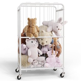 250L Stuffed Animal Storage, Kid Plush Toy Organizer with Wheels, Animal Zoo Toy Holder with Metal Frame & Elastic Cord for Living Room Nursery Playroom Bedroom Kids Toddler Room Space Save (White)