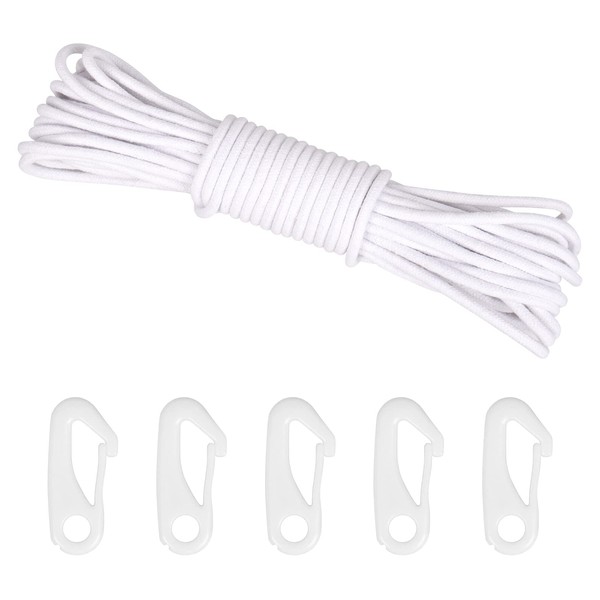 15M Flag Pole Rope 6mm ThickNylon Flag Rope Flagpole Rope Tree Swing Ropes Pole Flag Halyard Line White Flagline Halyard Double Braided with 5 Flag Pole Clip for flagpole sailboat garden camping