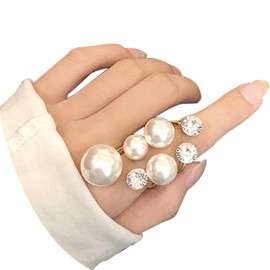 Vintage Crystal Pearl Rings for Women: Stacking, Promise, Open, Trendy Statement Jewelry Gifts (A)