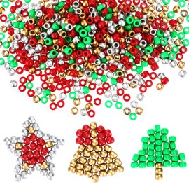 WILLBOND 1200 Pcs Christmas Pony Beads 4 Colors Hair Beads Assorted Holiday Beads Christmas Beads for Craft Jewelry Bracelets Making Girl Women Party Decoration