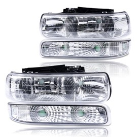 PIT66 Headlight Assembly Compatible with Chevy Silverado 1500 2500 99-02/Fit Silverado 1500HD 2500HD 3500 01-02/Fit Tahoe Suburban 1500 2500 00-06 Halogen Clear Lens Chrome Housing Clear Reflector