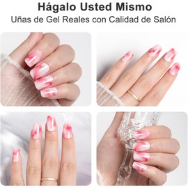 Cherimoya 14Pzs Tiras de Uñas de UV gel Semicuradas LED Uñas Pegatinas de Gel para Arte DIY con Lima de Uña, Almohadilla de Preparación y Palo de Madera - Rosa