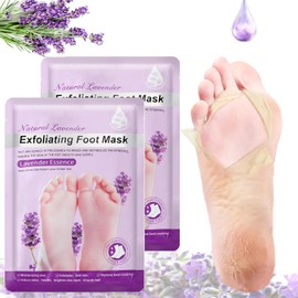 2 Pares Hidratantes Pies de Lavanda Mascarilla Pies Exfoliante, Máscara Pies Peeling, Quitar Piel Muerta y Callos, Pedicura para Pies Suave y Liso Exfoliación Profunda Guantes Hombres Mujeres (Pie)