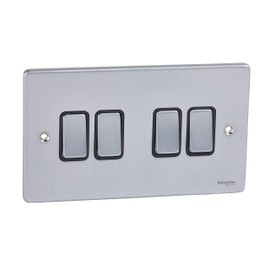 Schneider Electric GU1542BPC Ultimate Low Profile polished chrome Black insert 4 gang 2 way 16AX plate switch