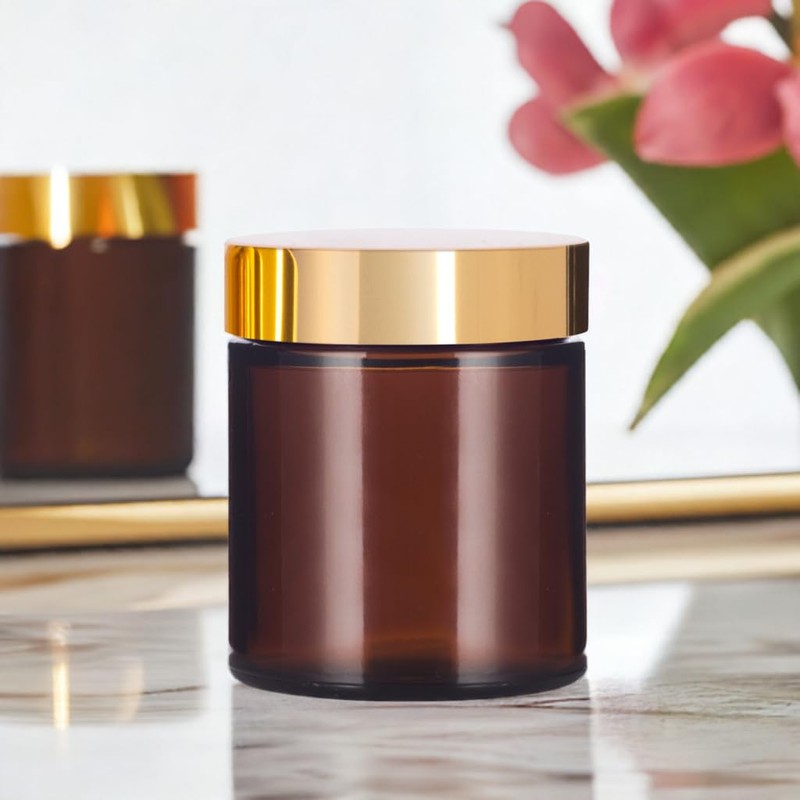 (12 Pack) 9 oz Amber Glass Jar with Gold Overshell