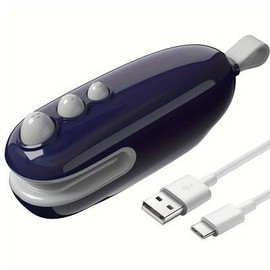 Mini Bag Sealer with Cutter, USB Rechargeable, Portable Handheld Heat Sealer for Keeping Food Fresh and Snacks Crispy, with Magnetic Base - Color: Blue