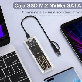 Sendowtek Caja de Disco Duro M.2, Carcasa SSD M.2 NVMe/SATA Transparente, M.2 SSD Enclosure USB 3.1 Gen 2 (10 Gbps), Adaptador SSD M.2 M Key/B&M Key para NVMe/SATA SSD 2230/2242/2260/2280, hasta 2TB
