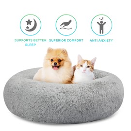 SAVFOX Plush Calming Dog Beds, Donut Dog Bed for Small Dogs, Medium, Large & X-Large, Comfy Cuddler Dog Bed and Cat Bed in Faux Fur, Washable Dog Bed, Multiple Sizes XS-XXL