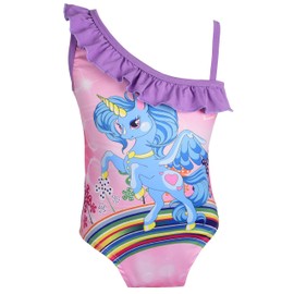 Dressy Daisy Traje de baño de una pieza con diseño de unicornio para niñas, Estilo F (morado), 4