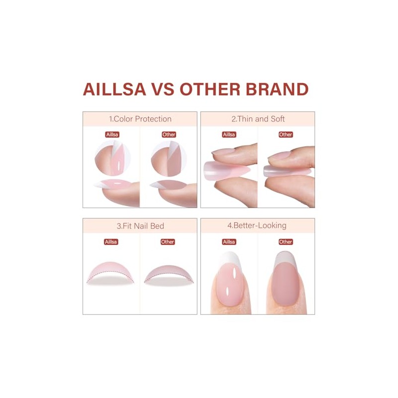 AILLSA Uñas francesas de gel, 180 unidades, uñas francesas rosas,