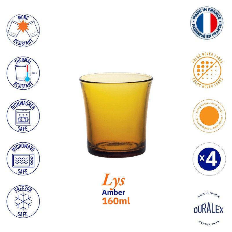 Duralex 21-0228-00 Amber 160cc Set of 4