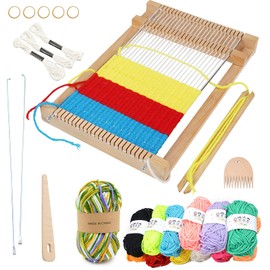 Loom Frame for Children from 4 Years - 12 Years, Children's Loom 29 x 19 cm, Wooden Loom Set with Accessories and Colourful Wool, Craft Fun for Beginners to Primary School