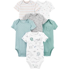 Simple Joys by Carter's Unisex Babies' Short-Sleeve Bodysuit, Animal/Rainbow/Stripe/Text Print, 3-6 Months